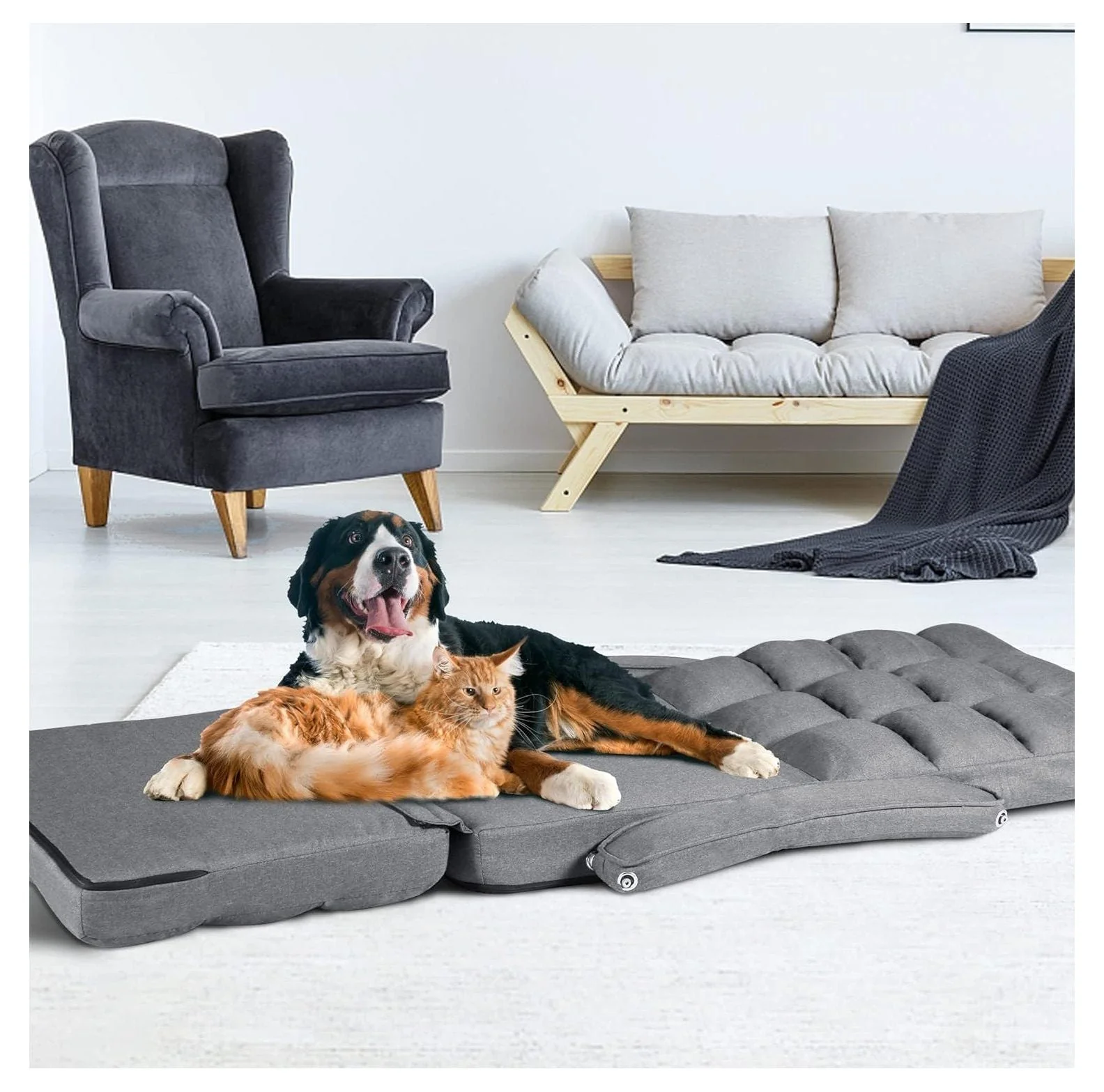 QUIRhait Comfy Floor Chair Bedroom 2 USB Charging Ports, 5-Position Floor Couch Gaming Chairs Adults, Lounge Chair Indoor Folding Floor Lazy Sofa Meditation Arm Dorm Chair Living Room (Grey)