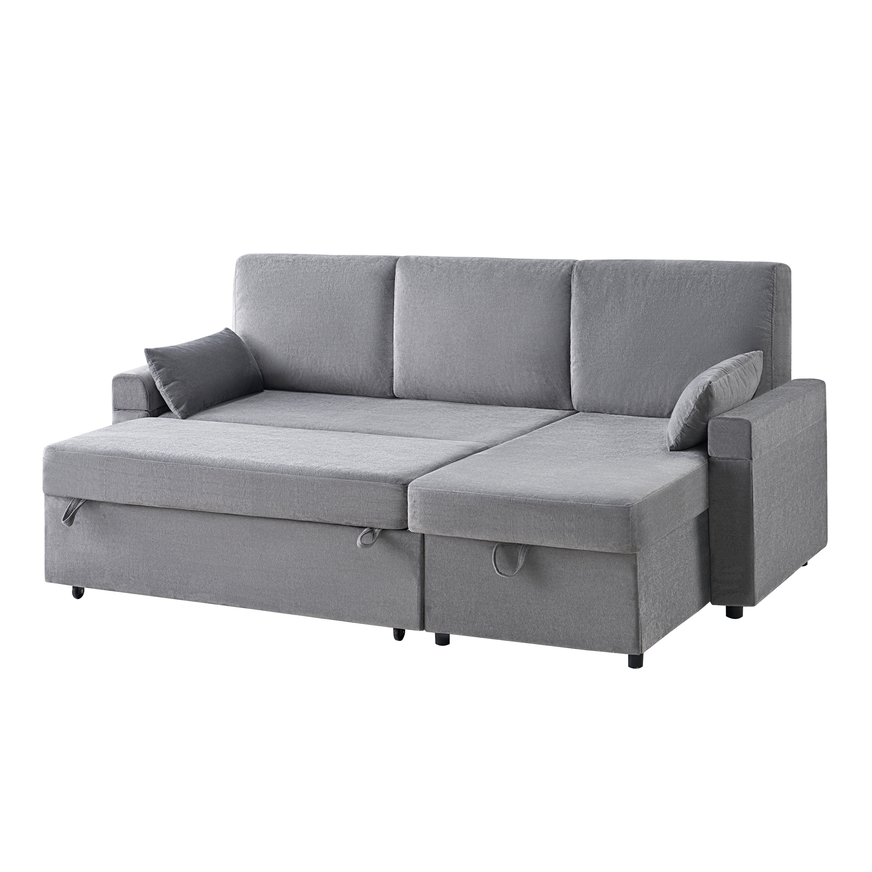 VANACC Sofa Bed, Adult Sleeper Sofa with Storage Chaise, Pull Out Couch for Bed Room, Gray Chenille